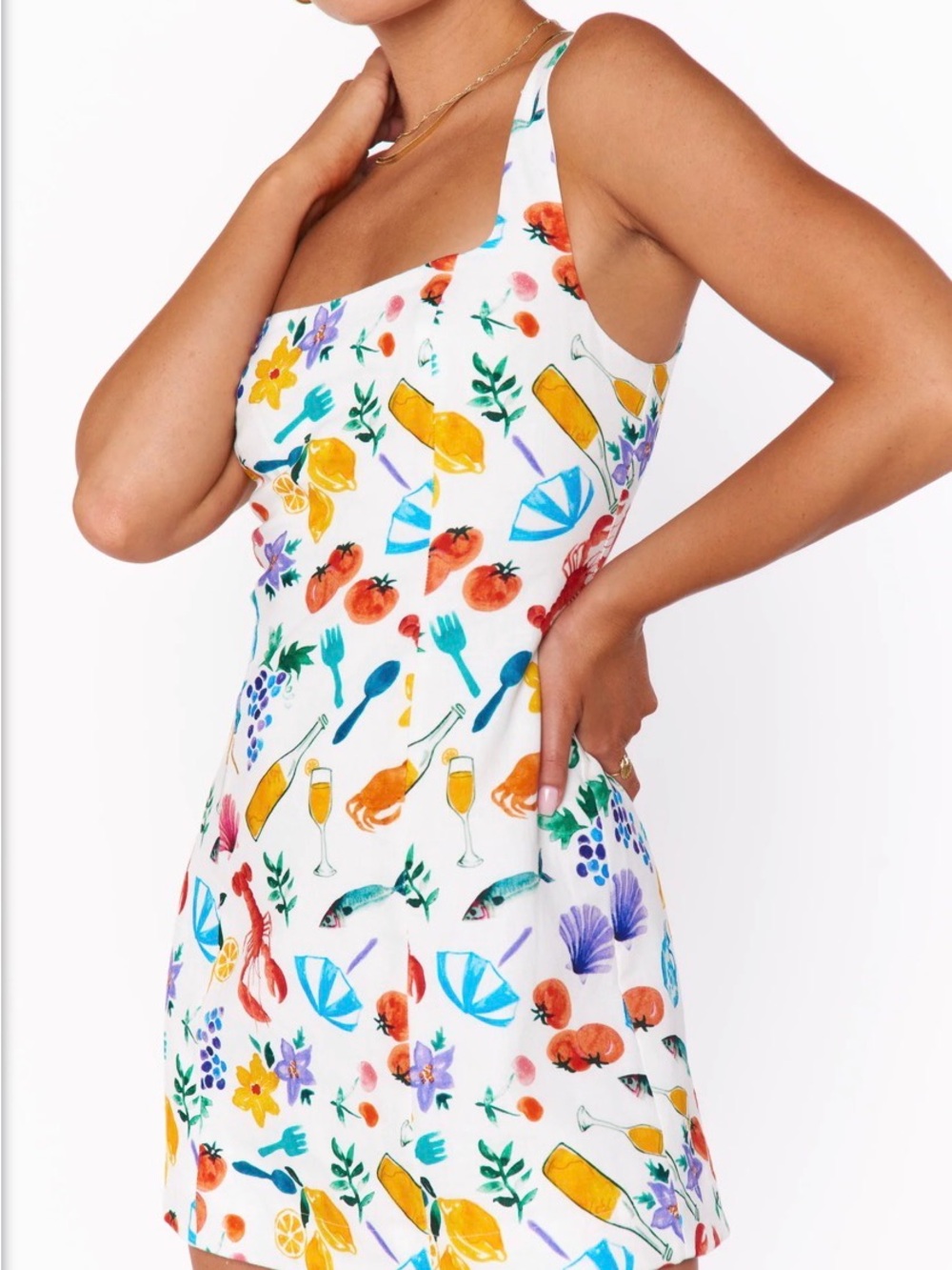 NWT Show Me Your MuMu White Mini Dress with Multicolor Summer Print